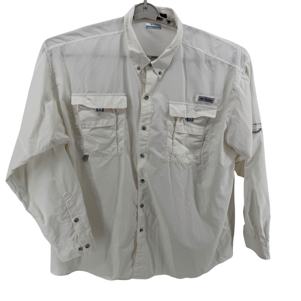 Columbia Vented PFG Bahama‎  Fishing Shirt Mens 3XT White Long Sleeve Omni-Shade